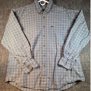 IZOD JEANS Mens Blue Plaid Button Down Shirt XL 100 Cotton Long Sleeve Casual